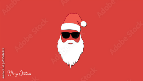 christmas background, santa claus icon with sunglasses, illustration, christmas colors. photo