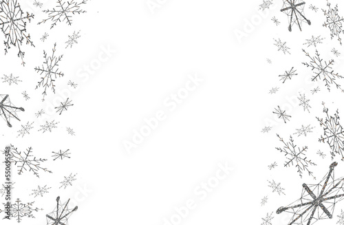 beautiful illustration of silvery snowflakes on a transparent background