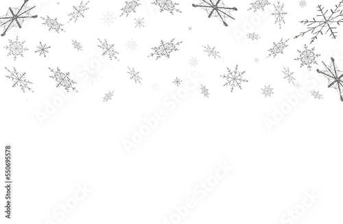 beautiful illustration of silvery snowflakes on a transparent background