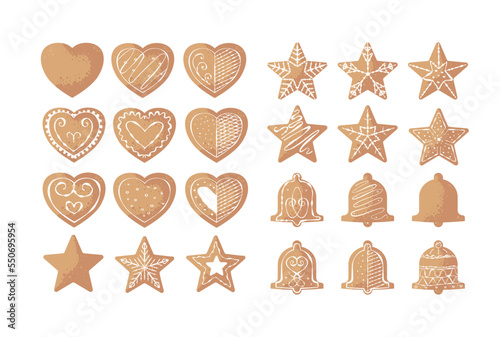 set of christmas gingerbread, stars, bells,  heart - vector illustration photo