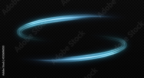 Magic blue banner. Sparkle dust particles. Glowing circle trail. Luxury shiny wave of blue particles.