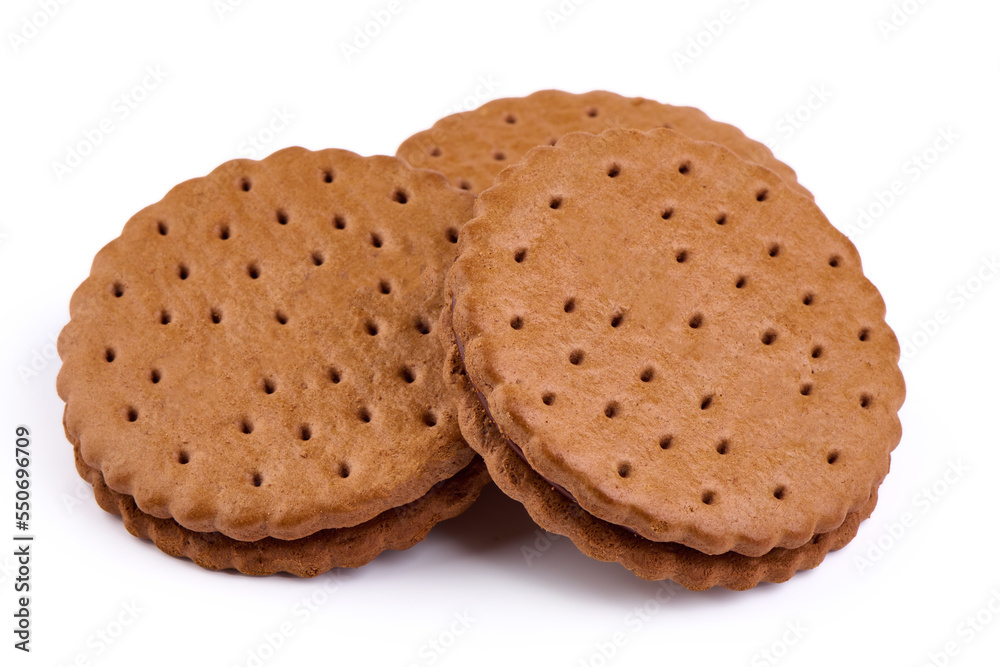 Chocolate cookies, isolated on white background.