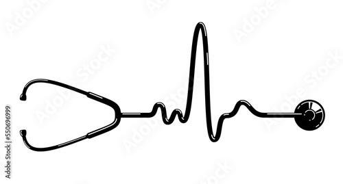Stethoscope with heart vector simple icon isolated over white background, cardiology theme illustration or logo.