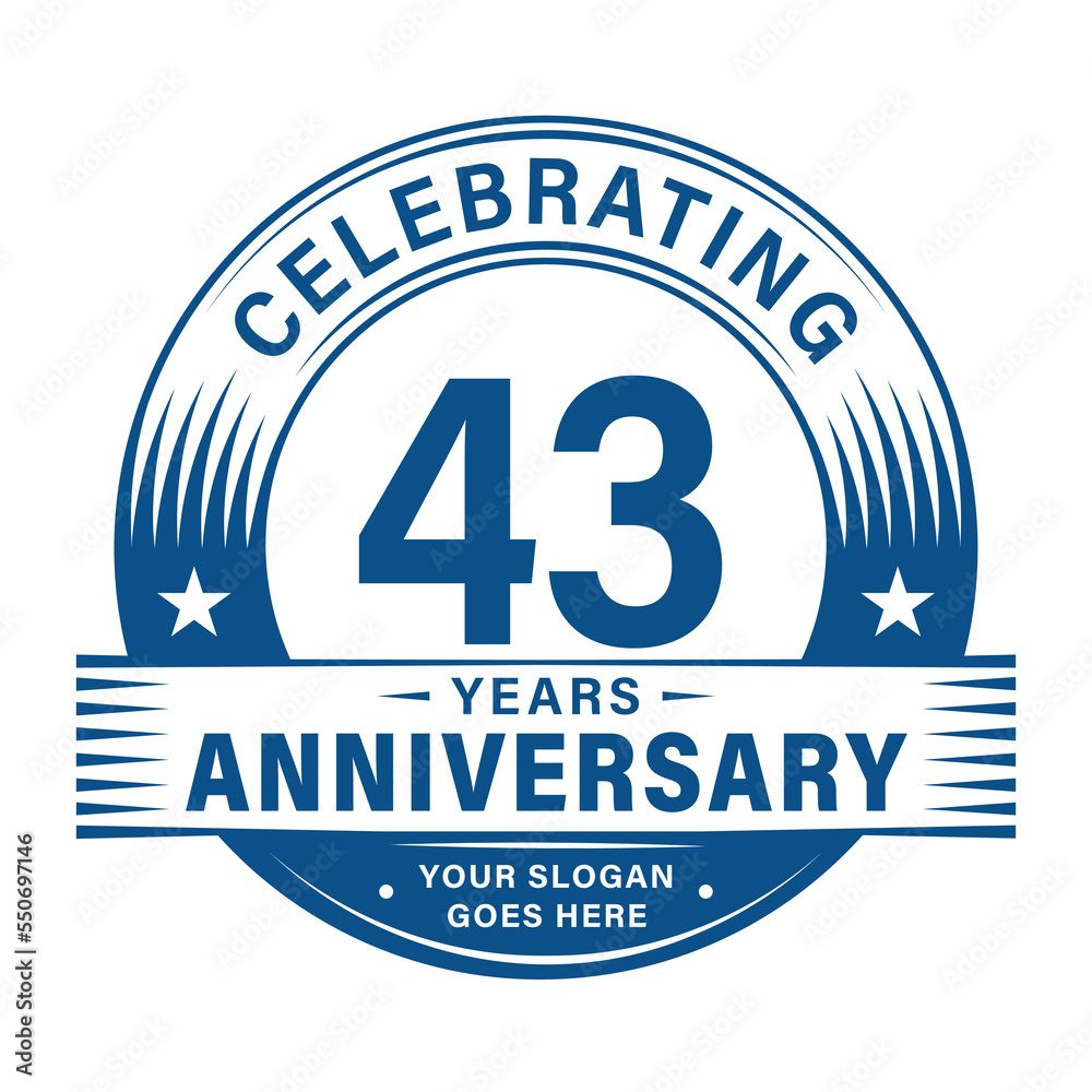 43 years anniversary celebration design template. 43rd logo. Vector and illustrations.
43 years anniversary celebration design template. 43rd logo. Vector and illustrations.