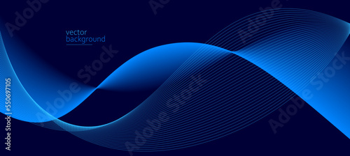 Smooth flow of wavy shape with gradient vector abstract background, dark blue design curve line energy motion, relaxing music sound or technology.
