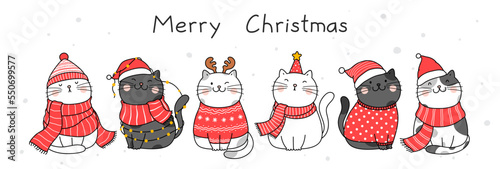 Cute hand drawn illustration design with cats for christmas and new year.
