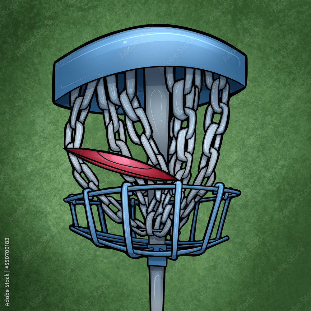 Disc Golf Basket Catching a Disc Gold Disc Cartoon Illustration Stock Illustration Adobe Stock