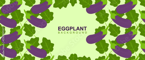 Eggplant frame in flat style. Eggplant background in copy space. Aubergine with leaf background. Aubergine vector illustration. eps10