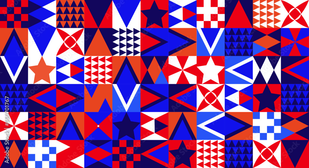 Mosaico geométrico de colores y ángulos rectos. Estilo Bauhaus retro, póster decoración colores pastel. 