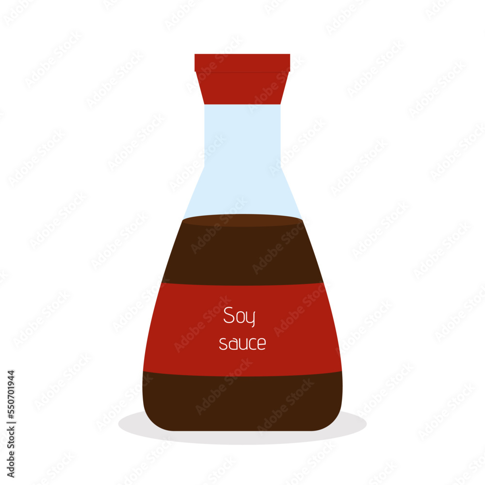 Soy sauce isolated on white background. Asian tradition gravy for sushi. Flat vector illustration. Salty ingredient for food
