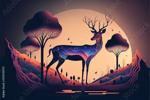 Christmas magestic deer of the void wandering in the null garden.
