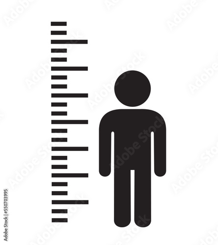 Body height - meter and gauge to measure physical height of person, human and man. Being tall or short. Vector illustration isolated on white. photo