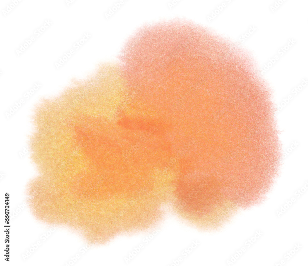 Abstract bright yellow orange watercolor painting with stains and fluffy edges