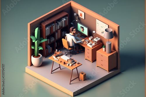 Illustration about isometric cartoon office. Illustration about business. Made by AI.