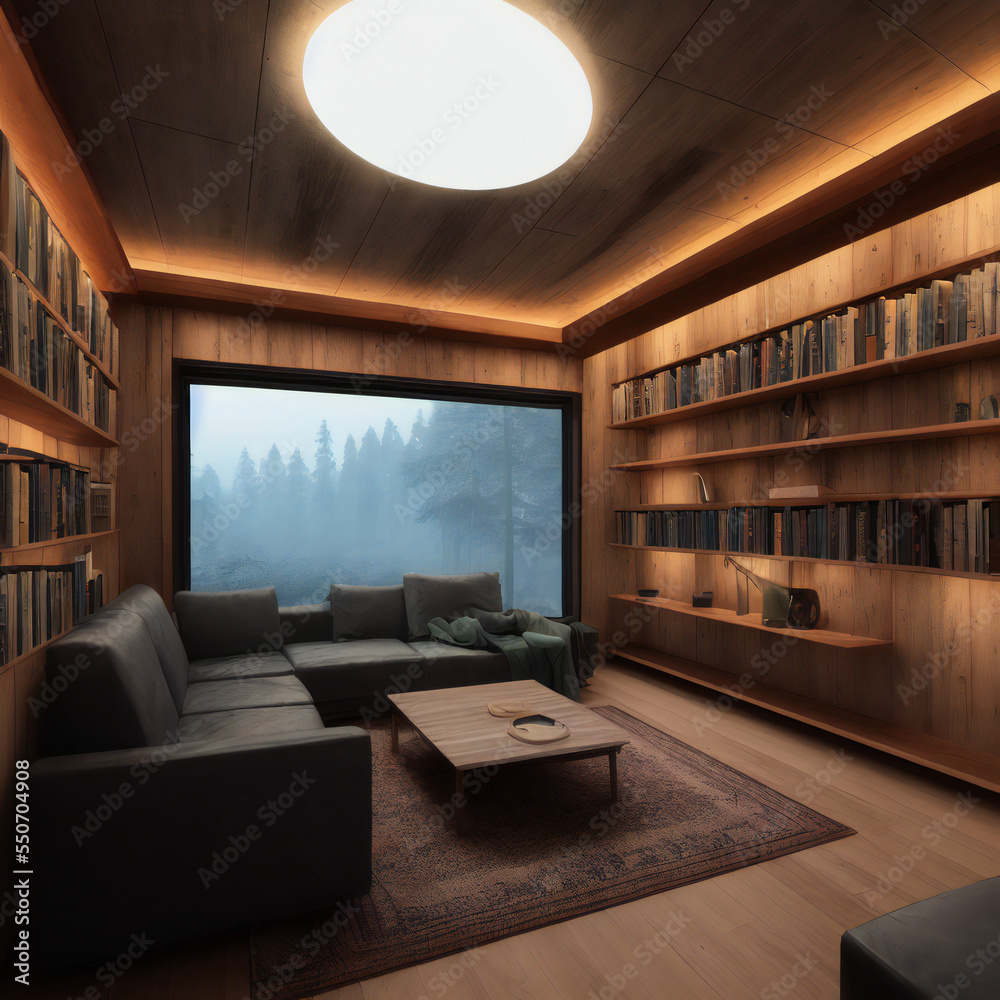 Interior room shot with bookcases of a converted shipping container home. Rustic wood design. 4 of 39 Interior room shot with bookcases of a converted shipping container home. Rustic wood design. 4 of 39