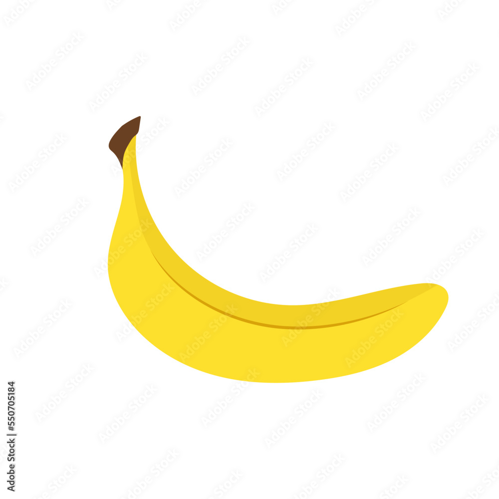 Yellow ripe banana in flat style on a white background.