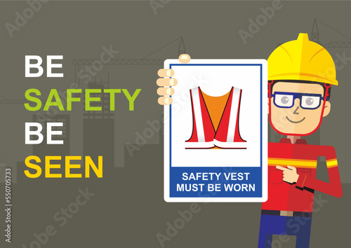 Work safety officers show and pointed the regulations regarding the need to wear vest.