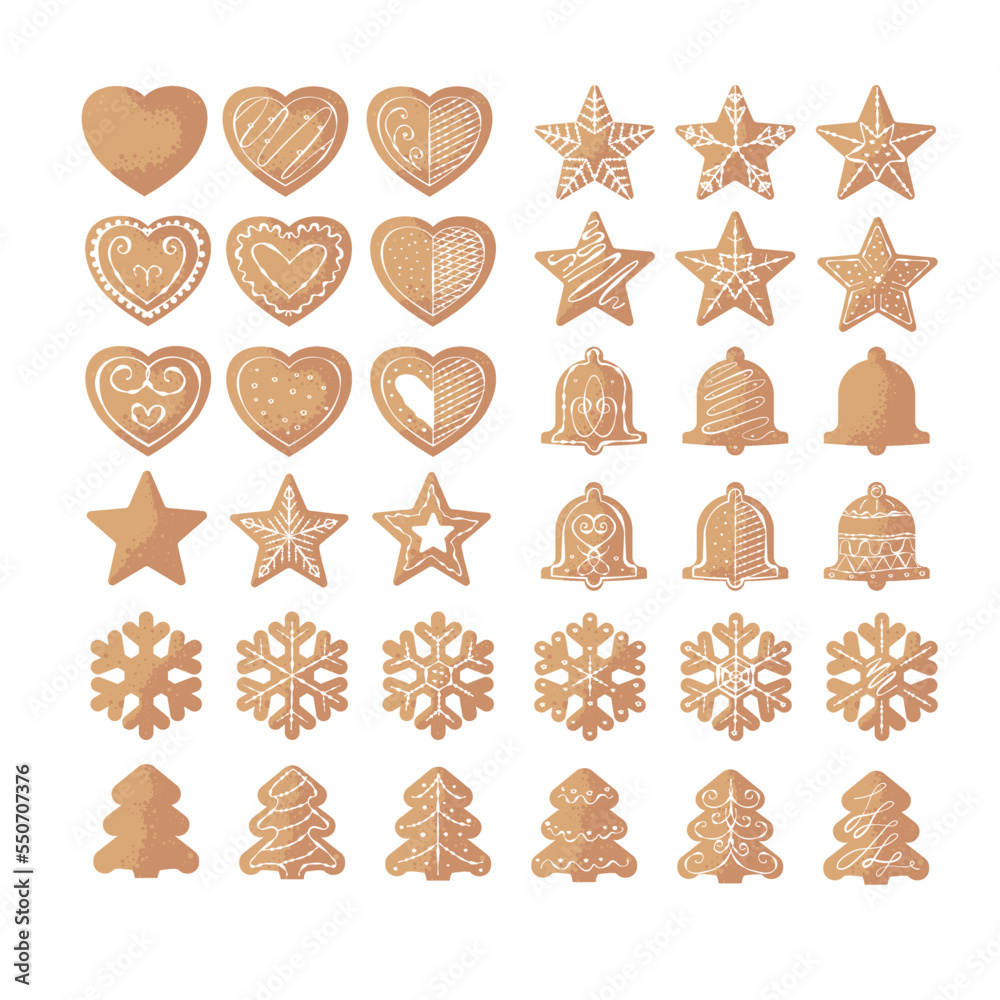 set of christmas gingerbread, stars, bells, heart - vector illustration set of christmas gingerbread, stars, bells, heart - vector illustration