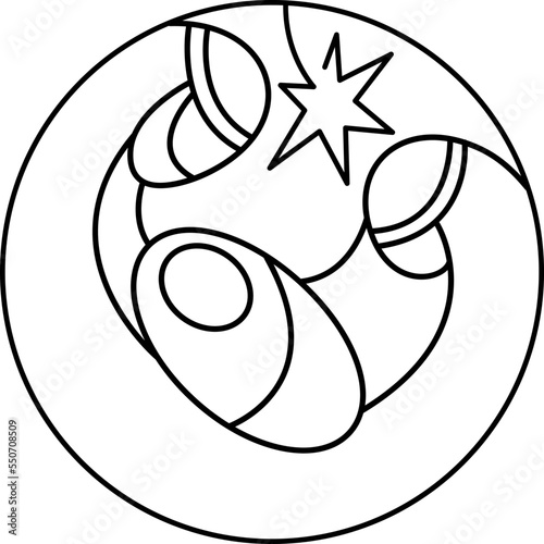 Vector Christmas Christian religious Nativity Scene of baby Jesus with Mary and Joseph in circle. Logo icon illustration sketch. Doodle hand drawn with black lines