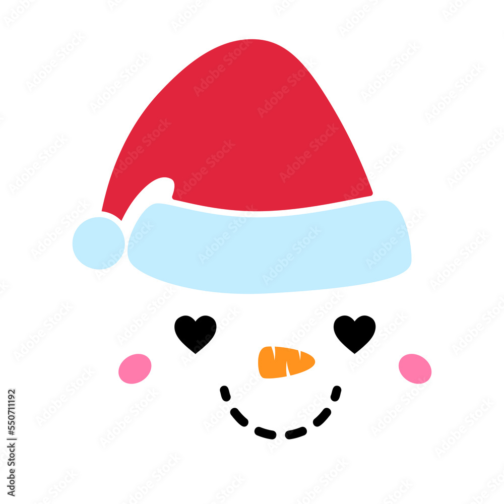 Snowman face in love. Christmas snowman head. Cartoon character. Flat style vector illustration. Snowman face in love. Christmas snowman head. Cartoon character. Flat style vector illustration.