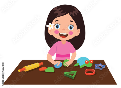 little kid play with toy clay plasticine