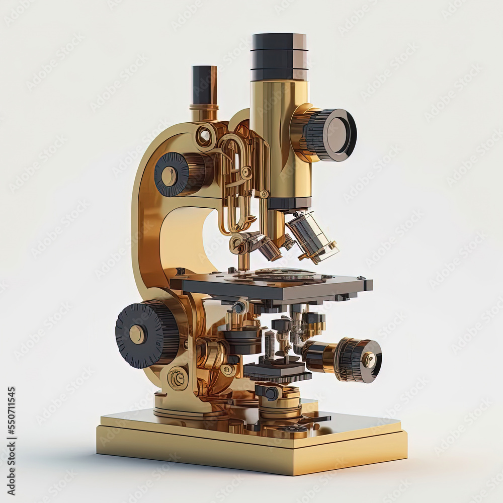 Microscope on a white isolated background. Subject of chemical and biological laboratory. 
