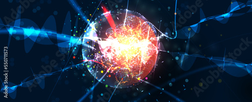 Quantum processing. Deep learning artificial intelligence. Future new technology  for business or science presentation