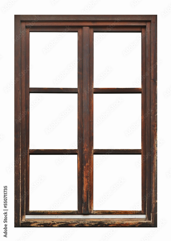 Old brown wooden window on white background Old brown wooden window on white background