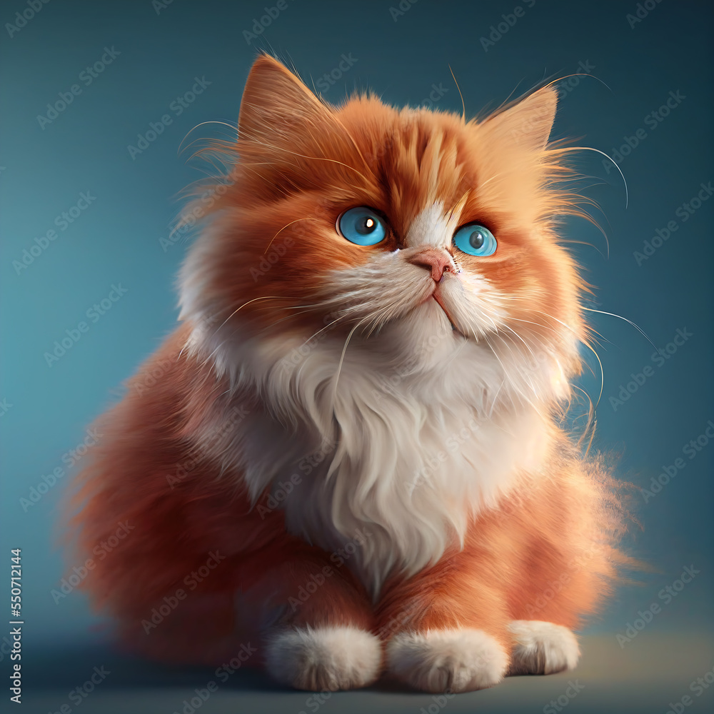 Fototapeta premium Red Persian fluffy cute cat digital illustration