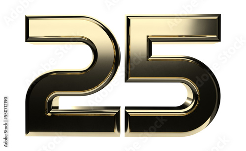 Isolated Logo of Alphabet 25, Silver Jubilee Anniversary. Gold Metallic 3D Render Illustration.
