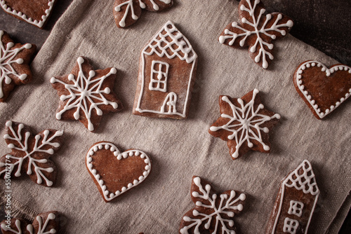 Hand made christmas gingerbread cookies with decoration
