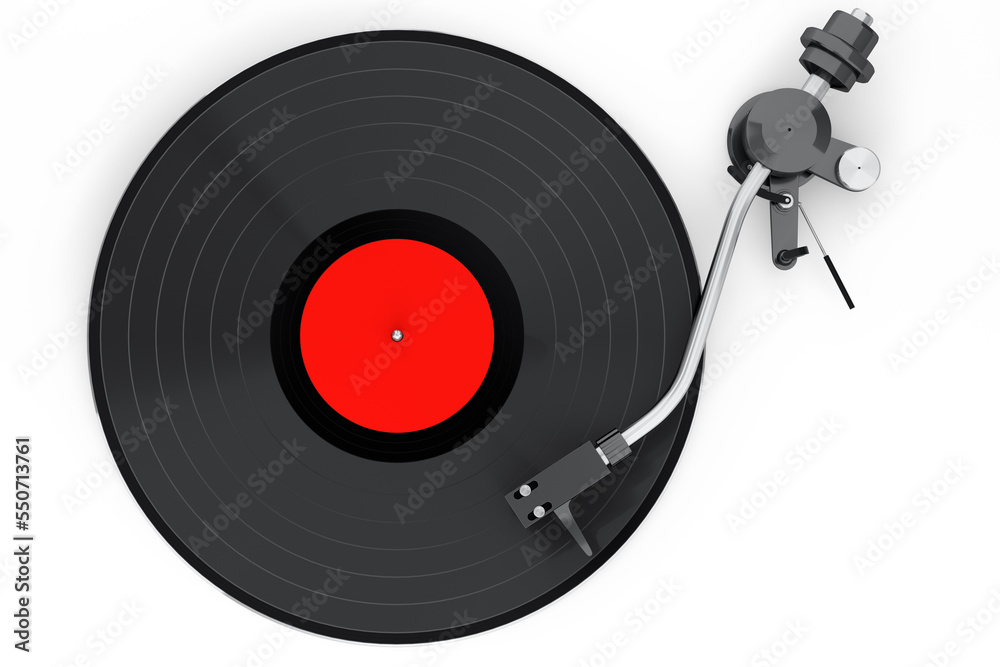 Fototapeta premium Vinyl record player or DJ turntable with retro vinyl disk on white background.