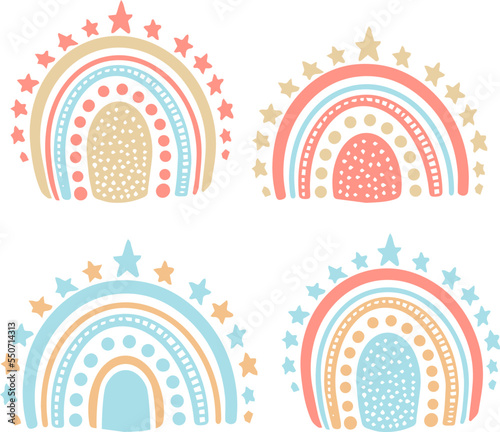 Cute Rainbow Nursery Childish Vector Colorful Set