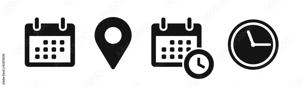 Calendar schedule date location time icon set - obrazy, fototapety, plakaty 