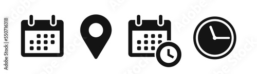 Calendar schedule date location time icon set