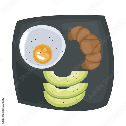 egg fried with abocado and croissant