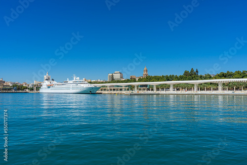 Cruise ship in port in Malaga, Spain on September 4, 2022