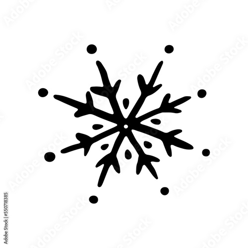 Winter christmas snowflake. Snowflake hand drawn in doodle style. Happy New Year. Illustration for graphics, website, logo, icons, postcards