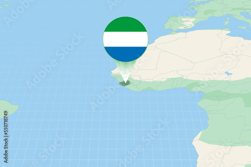 Map illustration of Sierra Leone with the flag. Cartographic illustration of Sierra Leone and neighboring countries.