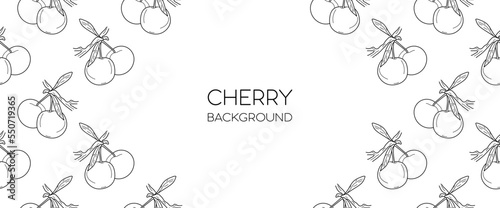 Cherry fruits background in linear style. Cherry fruit background in copy space. Hand drawn illustration, Vector eps10