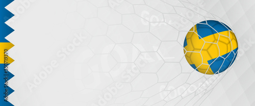 Banner design of a football ball with flag of Sweden in football net, the goal by national soccer team of Sweden.