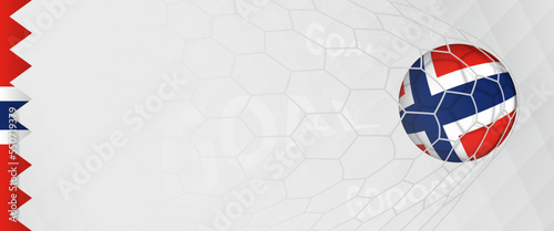 Banner design of a football ball with flag of Norway in football net, the goal by national soccer team of Norway.