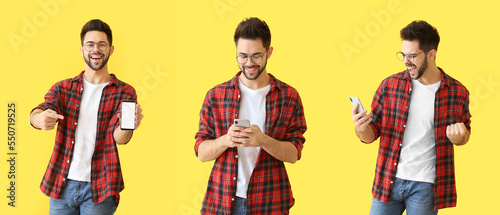 Collage of young man with m...