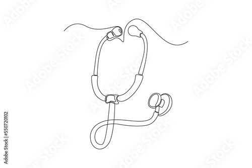 Single one line drawing Stethoscope. Medical equipment concept. Continuous line draw design graphic vector illustration.