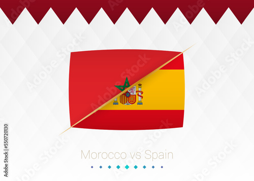 National football team Morocco vs Spain, Round of 16. Soccer 2022 match versus icon.