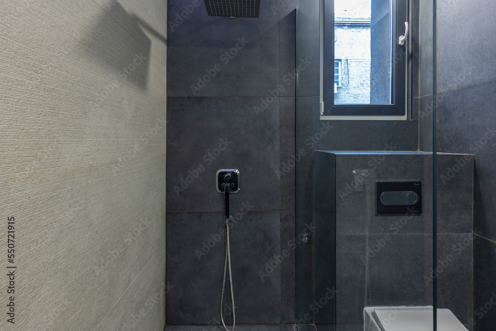 Bathroom interior with glass shower cabin Bathroom interior with glass shower cabin