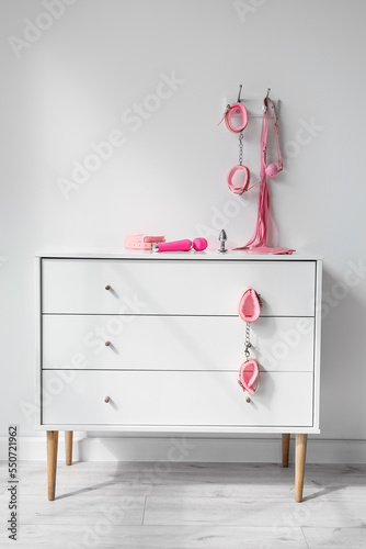 Chest of drawers with pink ...