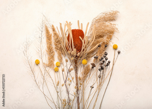 Dried flowers on white back...