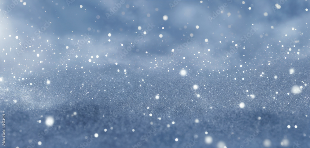 Ice cold background filled with bright particles and bokeh effects. filled with small, individual elements, such as dots, specks, glitter, or sparkles. dynamic, abstract, and visually striking.
