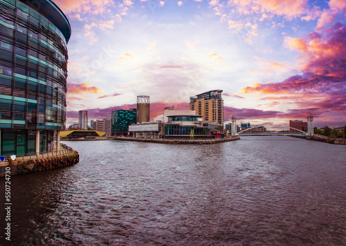 Sunset Evening Media City Salford Quays, Manchester England photo